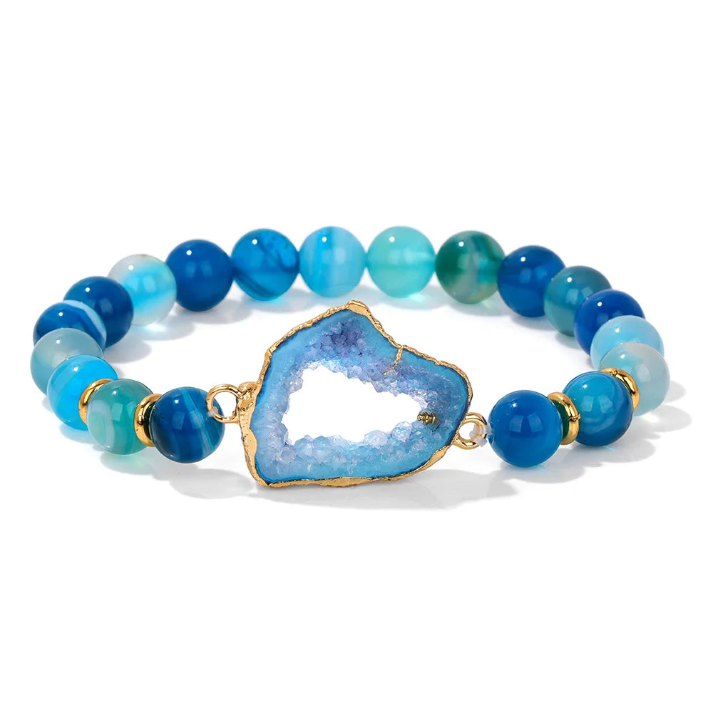 bracelet géode pierre d'agate bleu