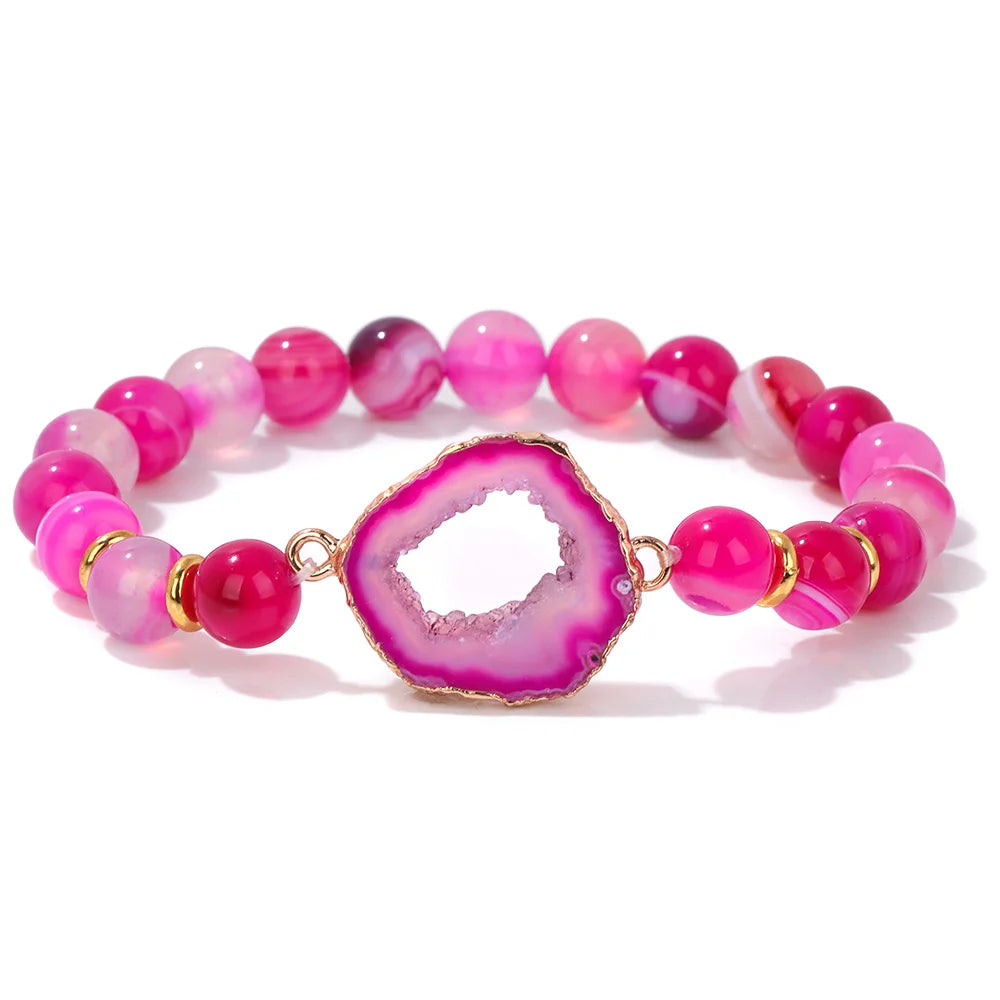 bracelet géode pierre d'agate rose