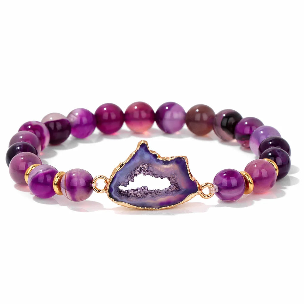 bracelet géode pierre d'agate violette