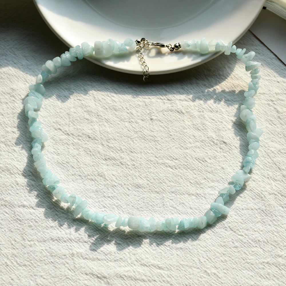 collier pierre de quartz aquamarine